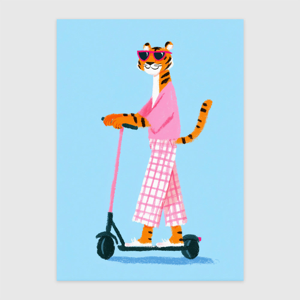 Cool tiger na kolobežke